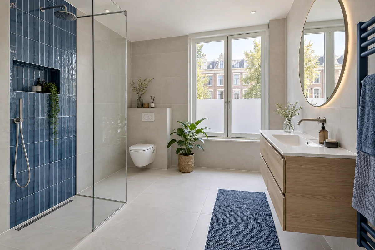 Voorbeeld van een gerenoveerde badkamer met inloopdouche en wastafel